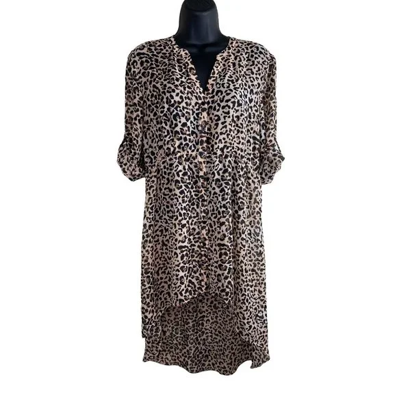 Maurices | Dresses | Maurices Dress Hi Lo Women Size S Leopard Print Brown  Multi 34 Sleeve Sheer | Poshmark